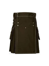 Men's Scottish Brown Cotton Cargo Pockets Utility Kilt Sizes 28" to 62"