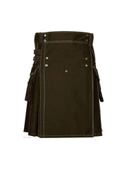 Men's Scottish Brown Cotton Cargo Pockets Utility Kilt Sizes 28" to 62"