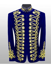 Men's Royal Blue Hussar Velvet Jacket Military Gold Braided Jacket
