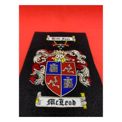 Mcleod Family Crest Badge Hand Embroidered Bullion and Wire Family Crest Badges