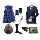 Men's Scottish Blue Wool Argyle Jacket kilt outfit Traditional Wedding kilt set