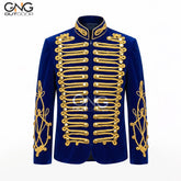 Men's Royal Blue Hussar Velvet Jacket Military Gold Braided Jacket