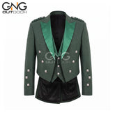 Men's Scottish Green Serge wool Prince Charlie Jacket 3 Button Vest Jacket