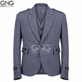 Blue Tweed Argyle Kilt Jacket With Vest - Men's Tweed Wool Wedding Argyle Jacket