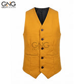 Men's Wedding Yellow Wool 5 Button Vest Scottish Kilt Waistcoat