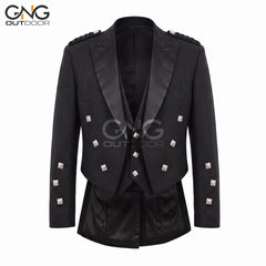 Men’s Scottish Black Prince Charlie jacket and 3 button waistcoat