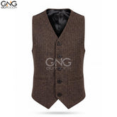 Men’s Brown Herringbone Tweed Waistcoat, Classic V-Neck Button Vest, Traditional Formal Highland Wear