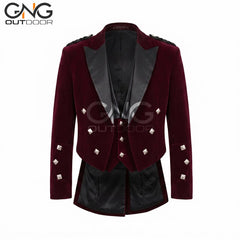 Men's Velvet Prince Charlie Kilt Jacket with Matching Waistcoat and Silver Buttons