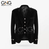 Men’s Formal Black Velvet Argyle Jacket with Embellished Gauntlet Cuffs