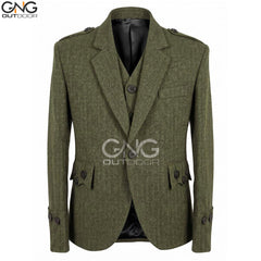 Men’s Green Tweed Argyll Jacket Herringbone Scottish Kilt Jacket Formal Highland Jacket
