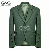 Lovat Green Wool Argyll Jacket with Crail Cuffs | Traditional Scottish Highland Jacket