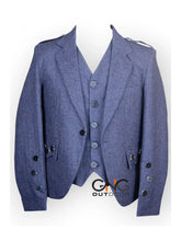 Blue Tweed Argyle Kilt Jacket With Vest - Men's Tweed Wool Wedding Argyle Jacket