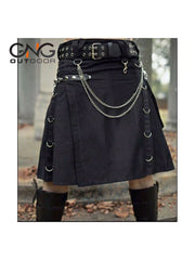 Scottish Black Gothic Tactical Kilt Utility Chain Fashion Kilt For Men 28" - 62"