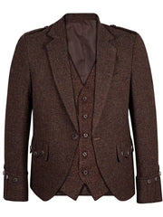 Men's Brown Tweet Argyle Kilt Jacket And 5 Button Vest Wedding Kilts Jacket