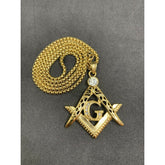Masonic Square And Compass Gold Plated Neck Pendant With Imitation Stones