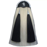 Scottish Lion Rampant White Horse Hair Sporran 2 Black Tassels Kilt Sporran