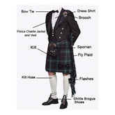 Men's Wedding Kilt Outfit Prince Charlie Jacket 12 Pieces Kilt Outfit
