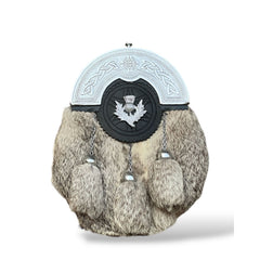 Grey Fur Dress Sporran Thistle Badge 3 Tassel Sporran With Chain Belt