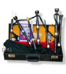 Scottish Bagpipe with Black Practice Chanter Silver Mouth with Hard Case