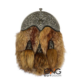 Men's Scottish StagHead Fur Sporran 3 Tassels Sporran With Chain Belt