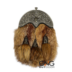 Men's Scottish StagHead Fur Sporran 3 Tassels Sporran With Chain Belt