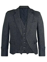Men's Scottish Charcoal Grey Wool Argyle Style Jacket 5 Button Vest wedding Jacket