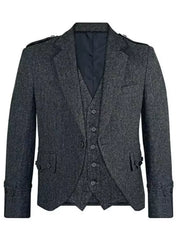 Men's Scottish Brown Tweed Wool Argyle Style Jacket 5 Button Vest wedding Jacket