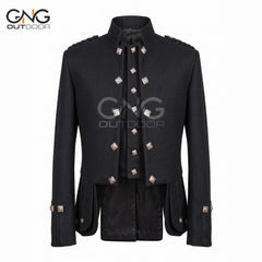 Men’s Black Scottish Doublet Jacket Braided Shoulder Highland Formal Jacket