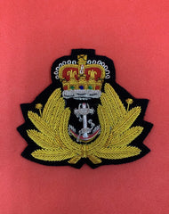 Bullion Wire Naval Queen’s Crown Cap Badge Royal Navy Hand Embroidered Cap Badge
