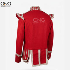 Handcrafted Scottish Red Military Doublet Jacket with Silver Detailing