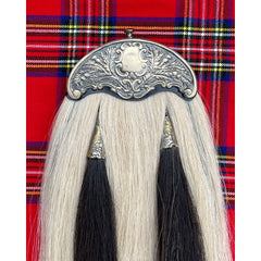 Scottish White Antique Horse Hair Sporran 2 Black Tassels Bagpiper Kilt Sporran