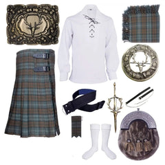 Men's Staghead Black Watch Weathered 10 PCS Scottish Wedding Kilt Outfit