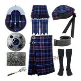 Scottish Men's 10 Pieces Tartan Sporran Kilt Outfit Wedding Kilt Set with Hat