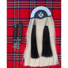 White Horse Hair Thistle Badge Sporran Two Black Tassels Bagpiper Kilt Sporran