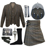 Scottish Men's Tweed Jacket 7 pieces Kilt Outfit Weeding Jacket Kilt set