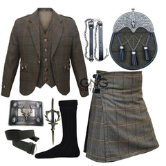 Scottish Men's Tweed Jacket 7 pieces Kilt Outfit Weeding Jacket Kilt set