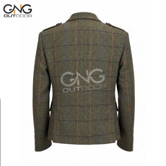 Men's Argyle Tweed Jacket with Gauntlet Cuffs, Scottish Highland Blazer, Tartan Formal Coat