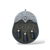 Scottish Men's Tweed Stag Head Cantle Sporran 3 Cross Chain Tassels With Chain