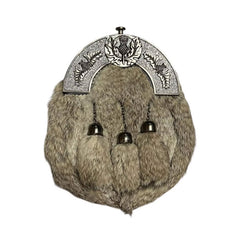 Men's Full dress Fur Sporran 3 Tassel Brown Sporran & Chain Belt