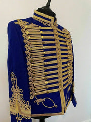 Blue Napoleonic Hussar Wool Military uniform jacket Handmade Scottish Jacket