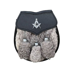 Men's Scottish Full Dress Grey Fur Sporran 3 Fur Tassel Sporran With Chain Belt