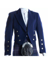 Men's Scottish Blue Wool Prince Charlie Jacket 3 Button Vest Kilt wedding Jacket