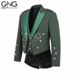 Men's Scottish Green Serge wool Prince Charlie Jacket 3 Button Vest Jacket