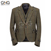 Men's Argyle Tweed Jacket with Gauntlet Cuffs, Scottish Highland Blazer, Tartan Formal Coat