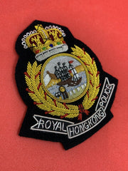 Royal Hong Kong Police Cap Badge RHKP Hand Embroidered Bullion Wire Hat Badge