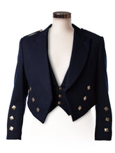 Men's Scottish Navy Blue wool Prince Charlie Jacket 3 Button Vest Jacket