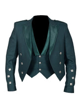 Men's Scottish Green Serge wool Prince Charlie Jacket 3 Button Vest Jacket