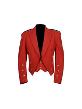 Men's Scottish Red Wool Prince Charlie Jacket 3 Button Vest Kilt wedding Jacket