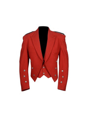 Men's Scottish Red Wool Prince Charlie Jacket 3 Button Vest Kilt wedding Jacket