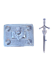 Men's Scottish Thistle Chrome Kilt Pin and Buckle